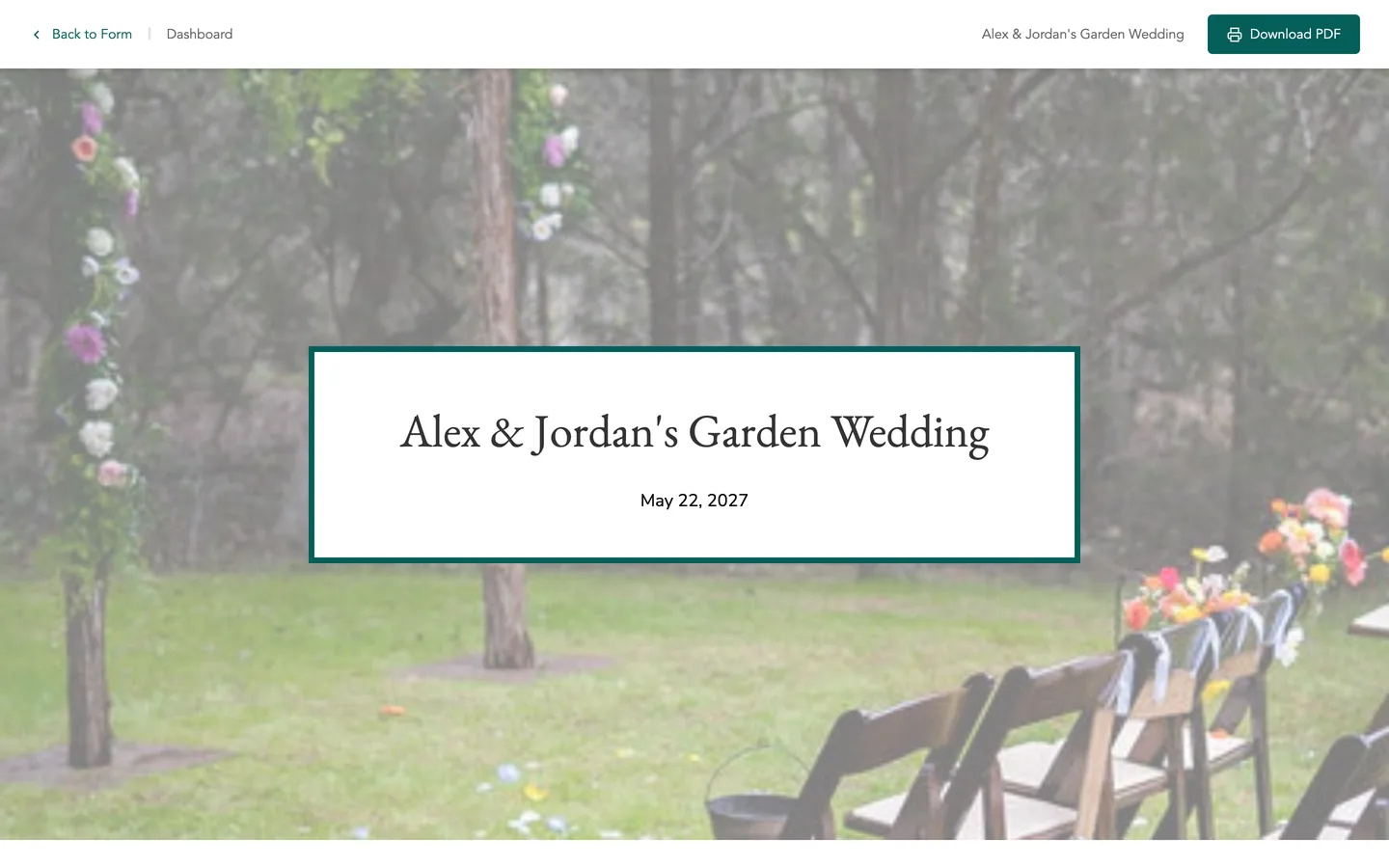 Presentation cover for an invented garden wedding