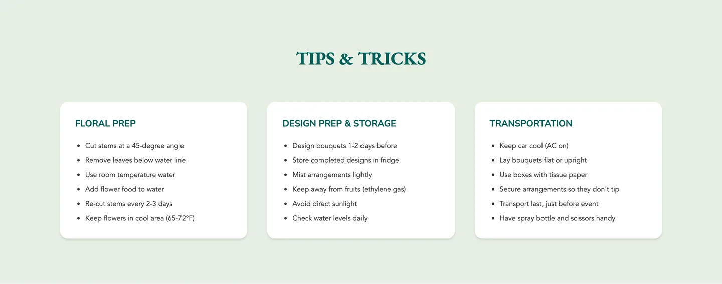Tips and tricks page with three cards