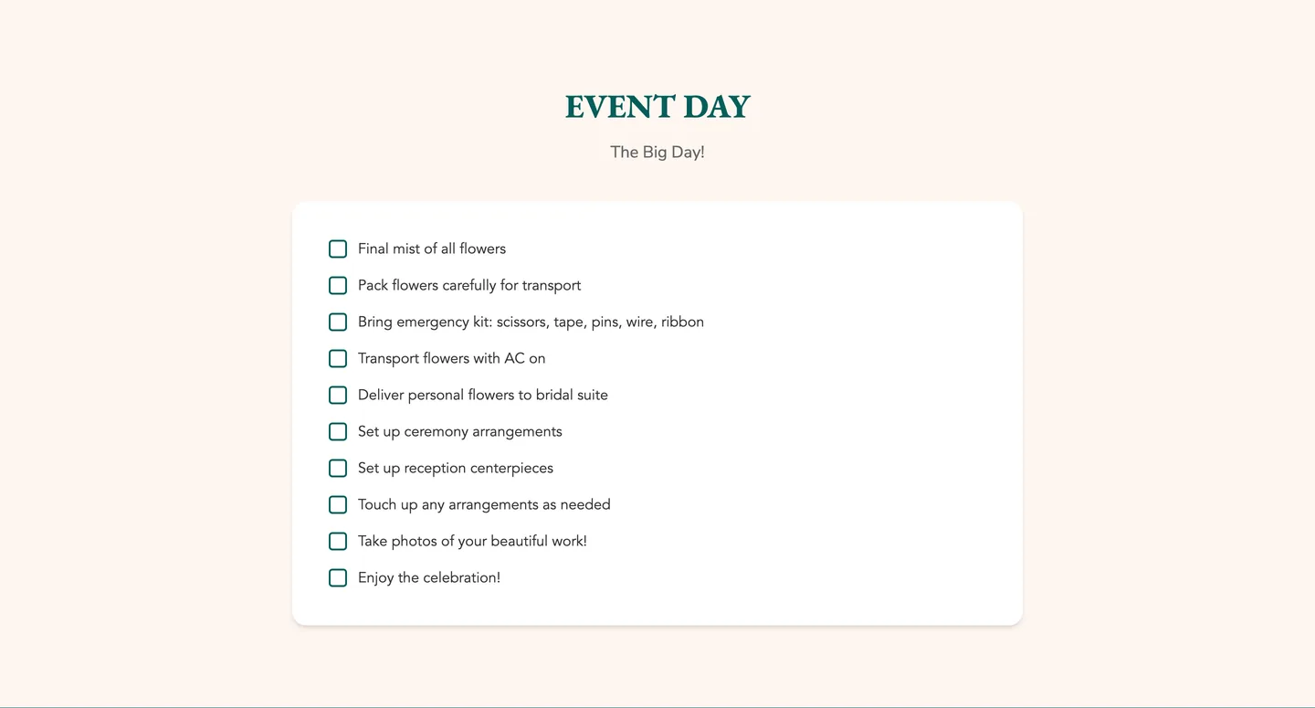 A checklist titled Event Day