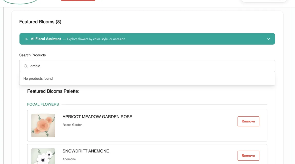 Search box saying no products found