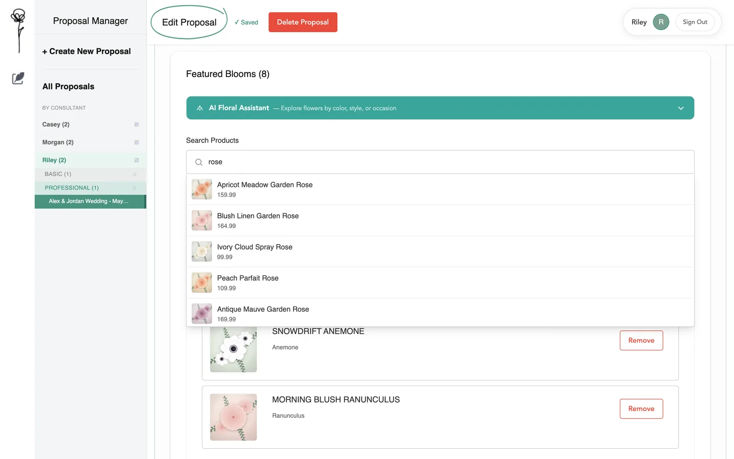Product search results listed under the search box