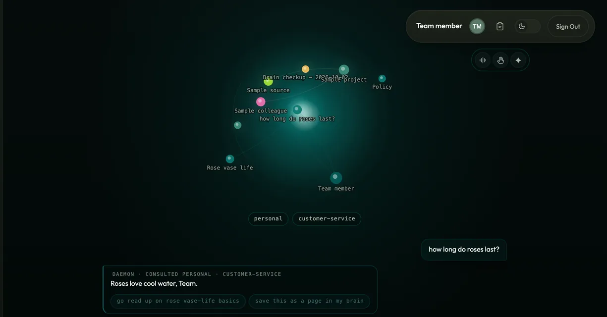 A chat reply with the orb pulsing while it speaks