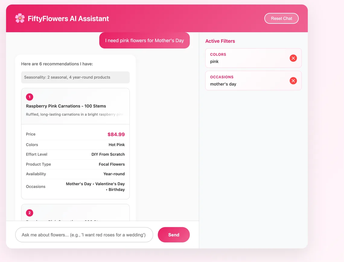 The prototype page listing recommended products beside two active filters