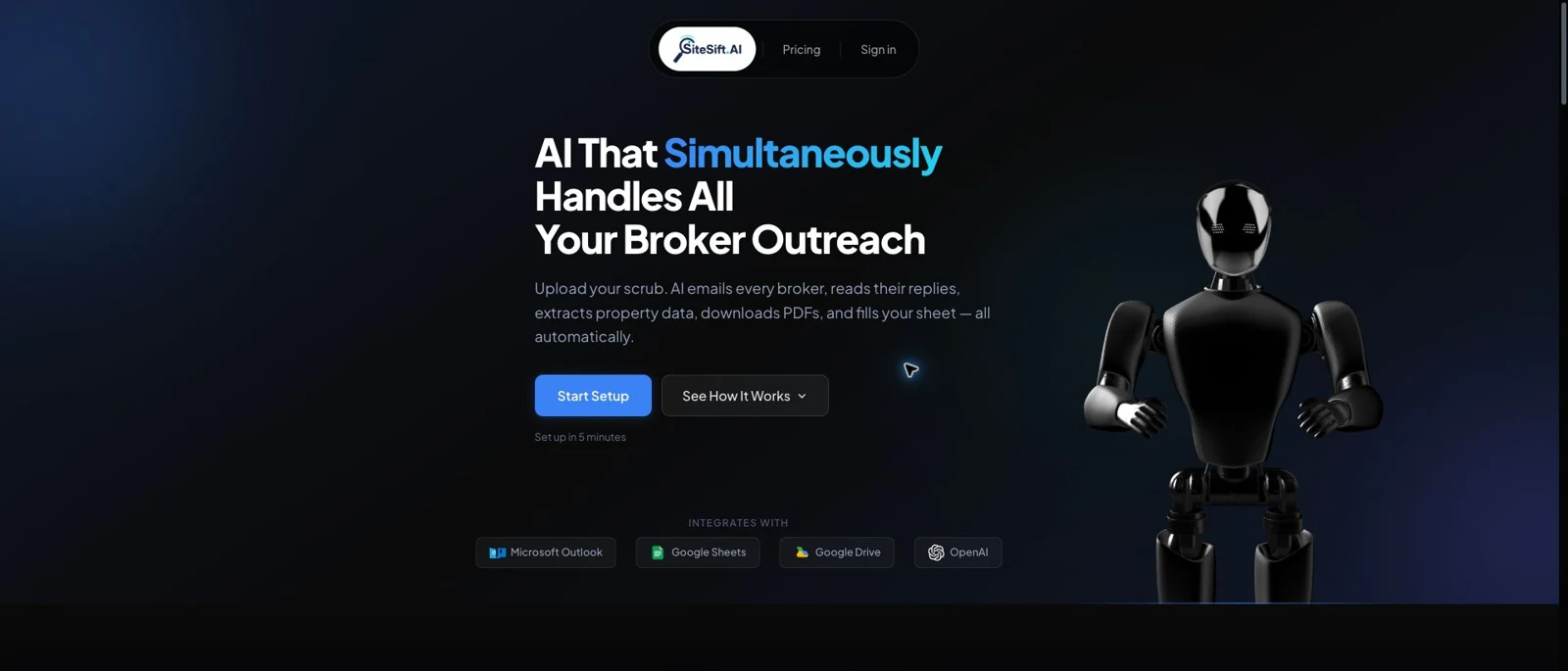 SiteSift public landing page with product introduction